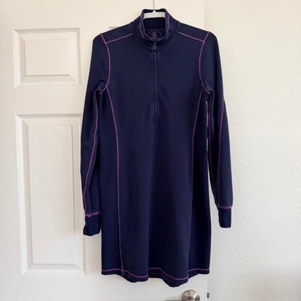 Tommy Bahama Sweatshirt Dress 1/2 Zip Blue w/Exposed Pink Stitching Women's M - Picture 1 of 13